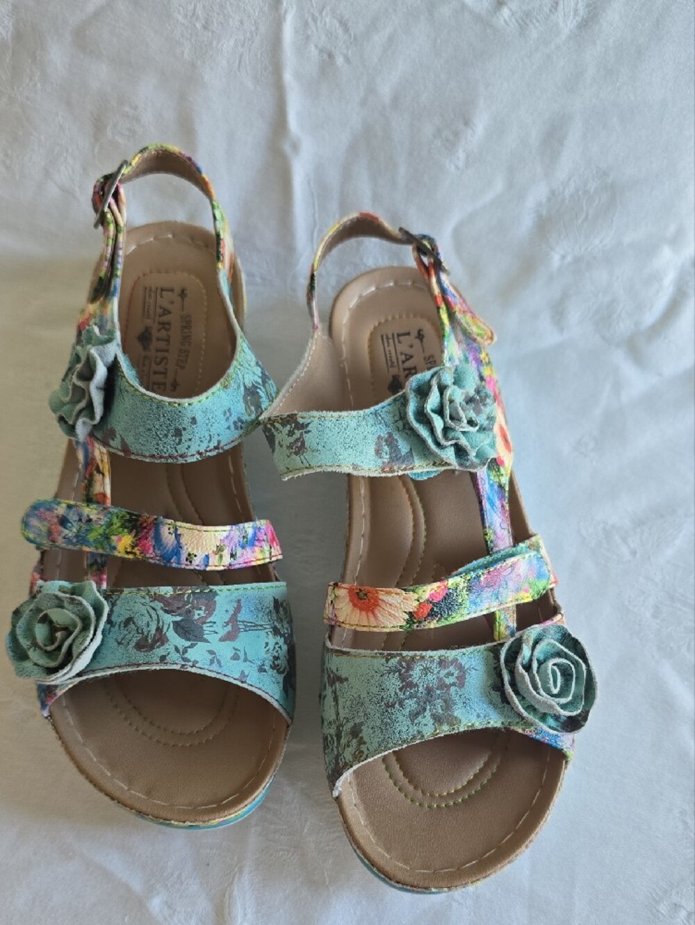 Joelina Floral Teal Women’s Slingback Sandals with Rosette Detail EU 41 US 10 - Picture 6 of 16